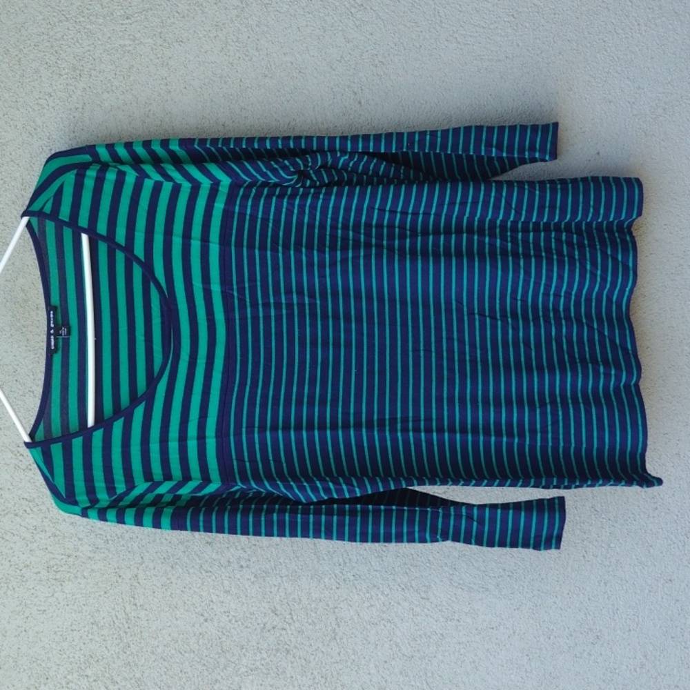 Cable & Gauge Blue Green Striped Long Sleeve Viscose Top XL